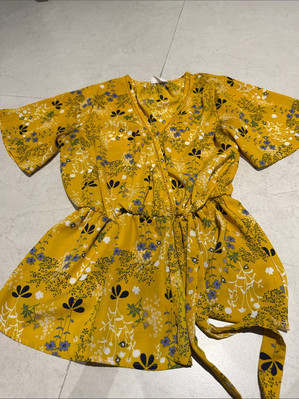 Girls' Mustard Floral Wrap Dress